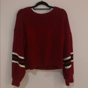 red fuzzy sweater
